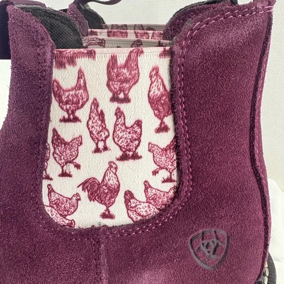 Ariat Womens FatBoy Suede Ankle Boots with Chicken Pattern NIB - Picture 2 of 9